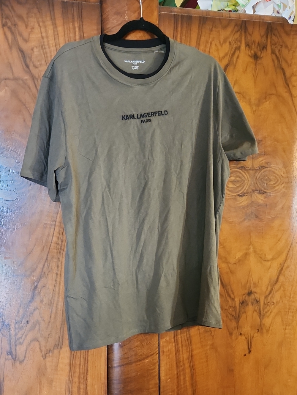 Karl Lagerfeld Men's Olive Green Logo T‑Shirt, Mens Size L